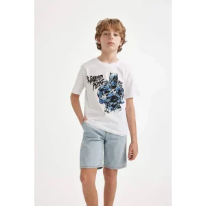 Defacto C3103 Beyaz Erkek Çocuk Marvel Bisiklet Yaka Kısa Kollu Tişört