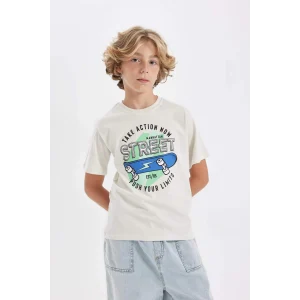 Defacto D0441 Gri Erkek Çocuk Bisiklet Yaka Baskılı Kısa Kollu Tişört