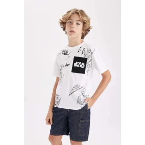 Defacto C3110 Beyaz Erkek Çocuk Star Wars Bisiklet Yaka Kısa Kollu Tişört