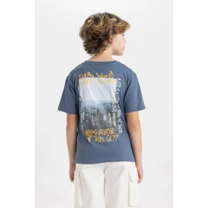 Defacto C4653 İndigo Erkek Çocuk Bisiklet Yaka Sırt Baskılı Kısa Kollu Tişört