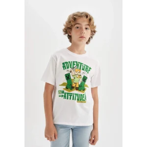 Defacto C5398 Beyaz Erkek Çocuk Minecraft Bisiklet Yaka Kısa Kollu Tişört