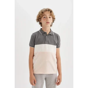 Defacto C2603 Gri Erkek Çocuk Pike Kısa Kollu Polo Tişört