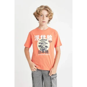 Defacto D2425 Turuncu Erkek Çocuk Bisiklet Yaka Baskılı Kısa Kollu Tişört