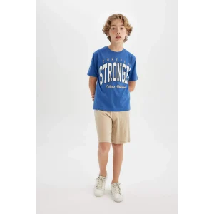 Defacto C2182 Mavi Erkek Çocuk 2li Takım Baskılı Kısa Kollu Tişört Şort