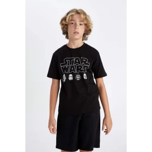 Defacto D2101 Siyah Erkek Çocuk Star Wars Bisiklet Yaka Kısa Kollu Tişört