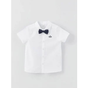 LCW baby Beyaz Kısa Kollu Nakış Detaylı Erkek Bebek Gömlek ve Papyon 2li