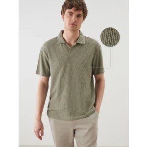 LCW Vision Yeşil Polo Yaka Kısa Kollu Erkek Dokulu Tişört