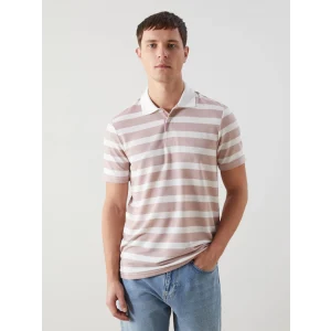 LCWAIKIKI Classic Pembe Polo Yaka Kısa Kollu Çizgili Erkek Tişört