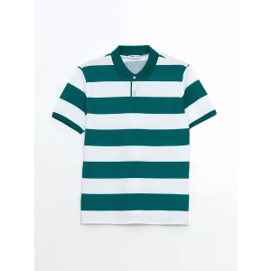 LCWAIKIKI Classic Yeşil Polo Yaka Kısa Kollu Çizgili Pike Erkek Tişört