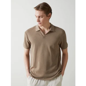 LCW Vision Bej Polo Yaka Kısa Kollu Penye Erkek Tişört