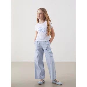 LCW Kids Mavi Beli Lastikli Kız Çocuk Kargo Pantolon