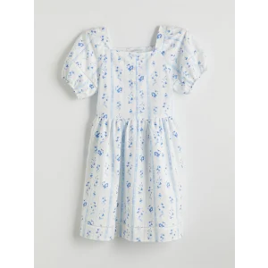 LC WAIKIKI Ekru Çiçekli Dantelli Kız Çocuk Elbise