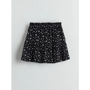 LCW Kids Siyah Beli Lastikli Çiçekli Kız Çocuk Şort Etek