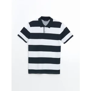 LCWAIKIKI Classic Lacivert Polo Yaka Kısa Kollu Çizgili Pike Erkek Tişört