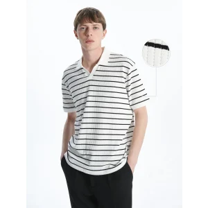 LCW Vision Ekru Polo Yaka Çizgili Erkek Dokulu Tişört