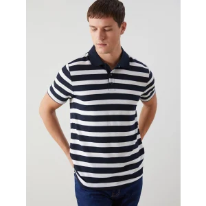 LCWAIKIKI Classic Lacivert Polo Yaka Kısa Kollu Çizgili Erkek Tişört