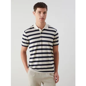 LCWAIKIKI Classic Bej Polo Yaka Kısa Kollu Çizgili Erkek Tişört