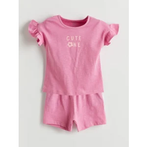 LCW baby Pembe Bisiklet Yaka Kız Bebek Şortlu Pijama Takımı