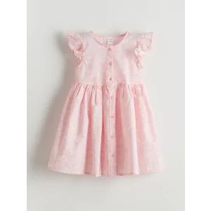 LCW Kids Pembe Bisiklet Yaka Çiçekli Kız Çocuk Poplin Elbise