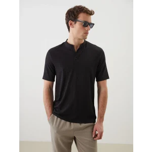 LCW Vision Siyah Hakim Yaka Desenli Düğmeli Erkek Dokulu Tişört