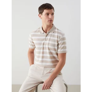 LCWAIKIKI Classic Bej Polo Yaka Kısa Kollu Çizgili Erkek Tişört