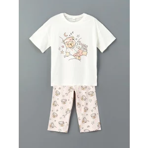 LCW Kids Ekru Bisiklet Yaka Kız Çocuk Pijama Takım