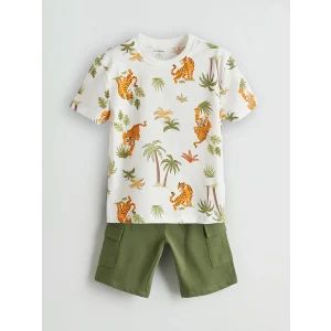 LCW Kids Ekru Baskılı Erkek Çocuk Tişört ve Şort 2li
