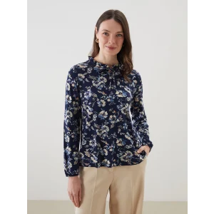 LCW Grace Lacivert Bağlamalı Yaka Çiçekli Bluz