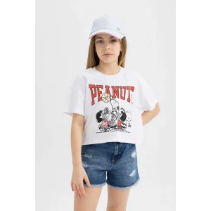 Defacto C2627 Beyaz Kız Çocuk Snoopy Bisiklet Yaka Kısa Kollu Tişört