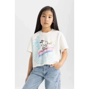 Defacto C4840 Ekru Kız Çocuk Snoopy Bisiklet Yaka Kısa Kollu Tişört