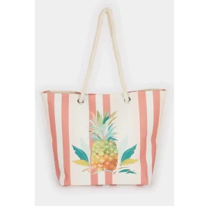 Defacto E7393 Çok Renkli Kadın Ananas Desenli Plaj Çantası