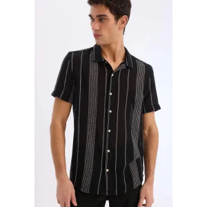 Defacto D7662 Siyah Regular Fit Yazlık Polo Yaka Pamuklu Kısa Kollu Gömlek