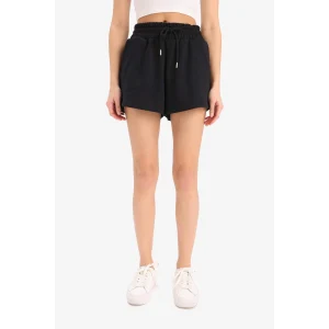 Defacto E9686 Siyah Relax Fit Esnek Belli Bağcıklı Bermuda Şort