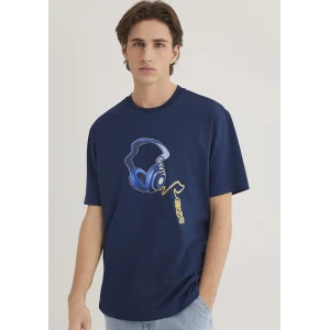Mavi 0612484-89353 Müzik Baskılı Lacivert Tişört