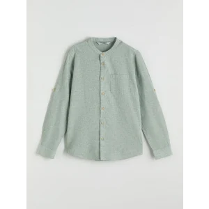 LCW Kids Yeşil Hakim Yaka Keten Karışımlı Erkek Çocuk Gömlek