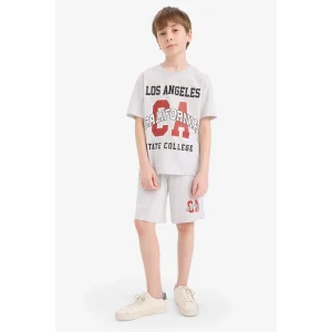 Defacto E3405 Gri Erkek Çocuk 2li Takım Baskılı Kısa Kollu Tişört Şort