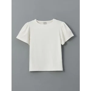 LCW Kids Ekru Bisiklet Yaka Dokulu Kız Çocuk Tişört