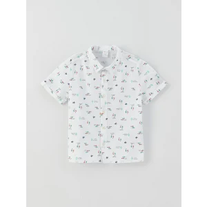 LCW baby Beyaz Kısa Kollu Desenli Erkek Bebek Gömlek