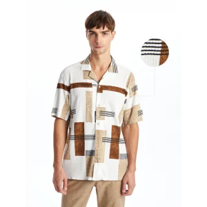 LCW Vision Bej Regular Fit Kısa Kollu Desenli Erkek Gömlek