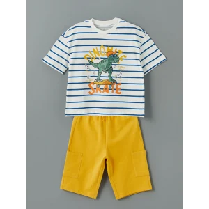 LCW Kids Ekru Bisiklet Yaka Erkek Çocuk Tişört ve Şort 2li