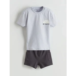 LCW baby Lila Baskılı Erkek Bebek Tişört ve Şort 2li