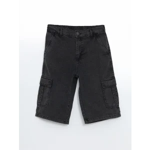 LCW Kids Siyah Beli Lastikli Erkek Çocuk Kargo Jean Şort