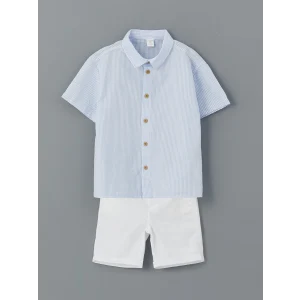 LCW Kids Mavi Çizgili Erkek Çocuk Gömlek ve Şort 2li