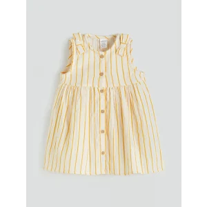LCW baby Ekru Çizgili Kız Bebek Müslin Elbise