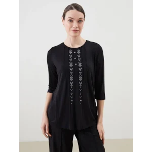 LCW Grace Siyah Bisiklet Yaka Desenli Kadın Bluz
