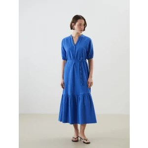 LCWAIKIKI Classic Mavi Kaçık Yaka Müslin Kadın Elbise