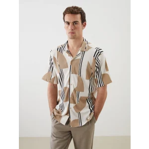 LCW Vision Bej Regular Fit Kısa Kollu Desenli Erkek Gömlek