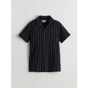 LCW Vision Lacivert Kısa Kollu Çizgili Erkek Çocuk Gömlek