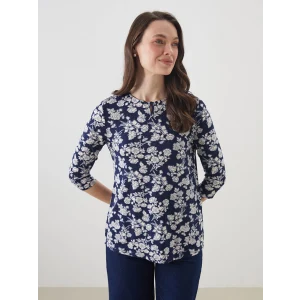 LCW Grace Lacivert Bisiklet Yaka Çiçekli Kadın Bluz