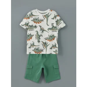 LCW Kids Ekru Bisiklet Yaka Erkek Çocuk Tişört ve Şort